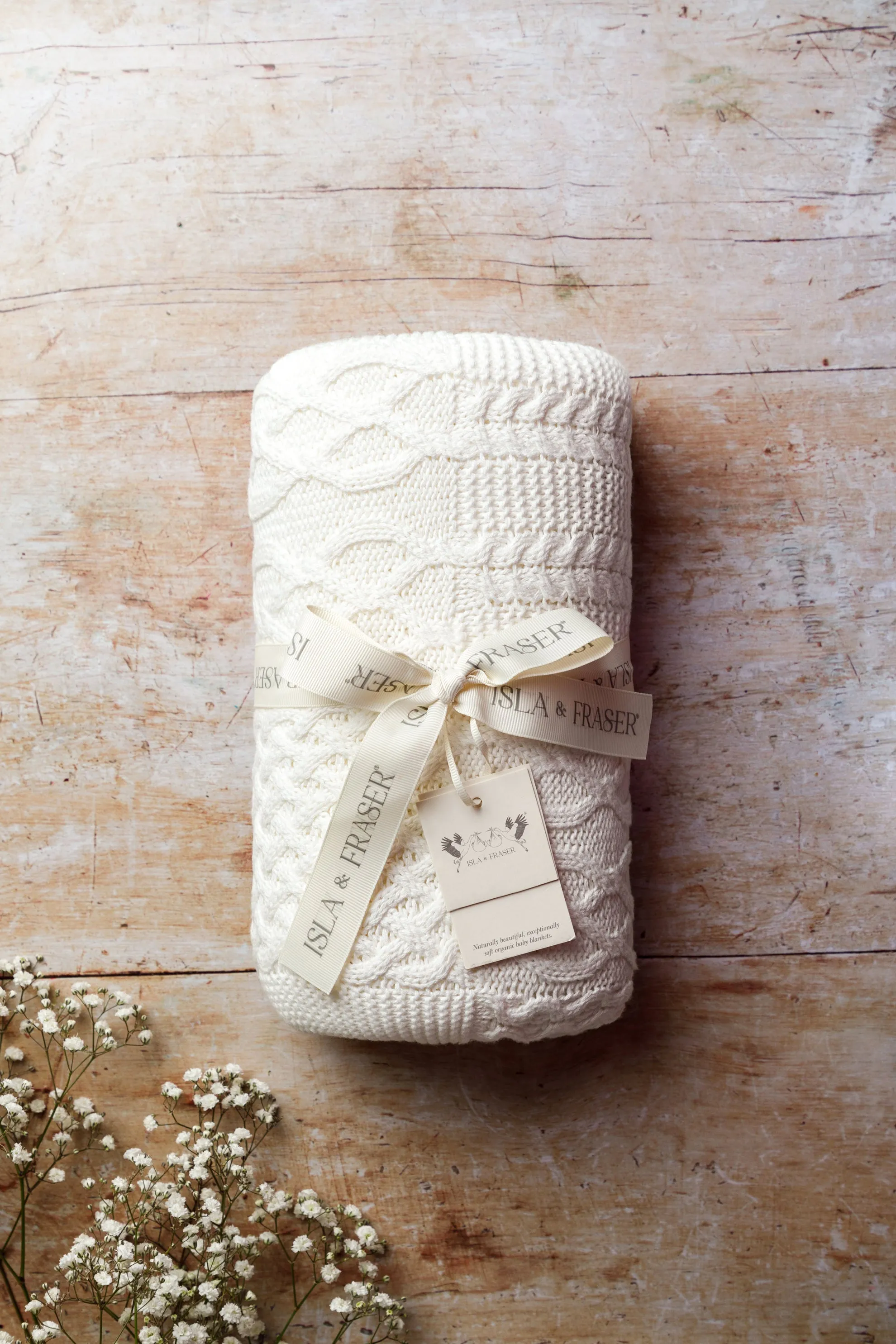 Organic Cotton Cable Knit Baby Blanket - Milk
