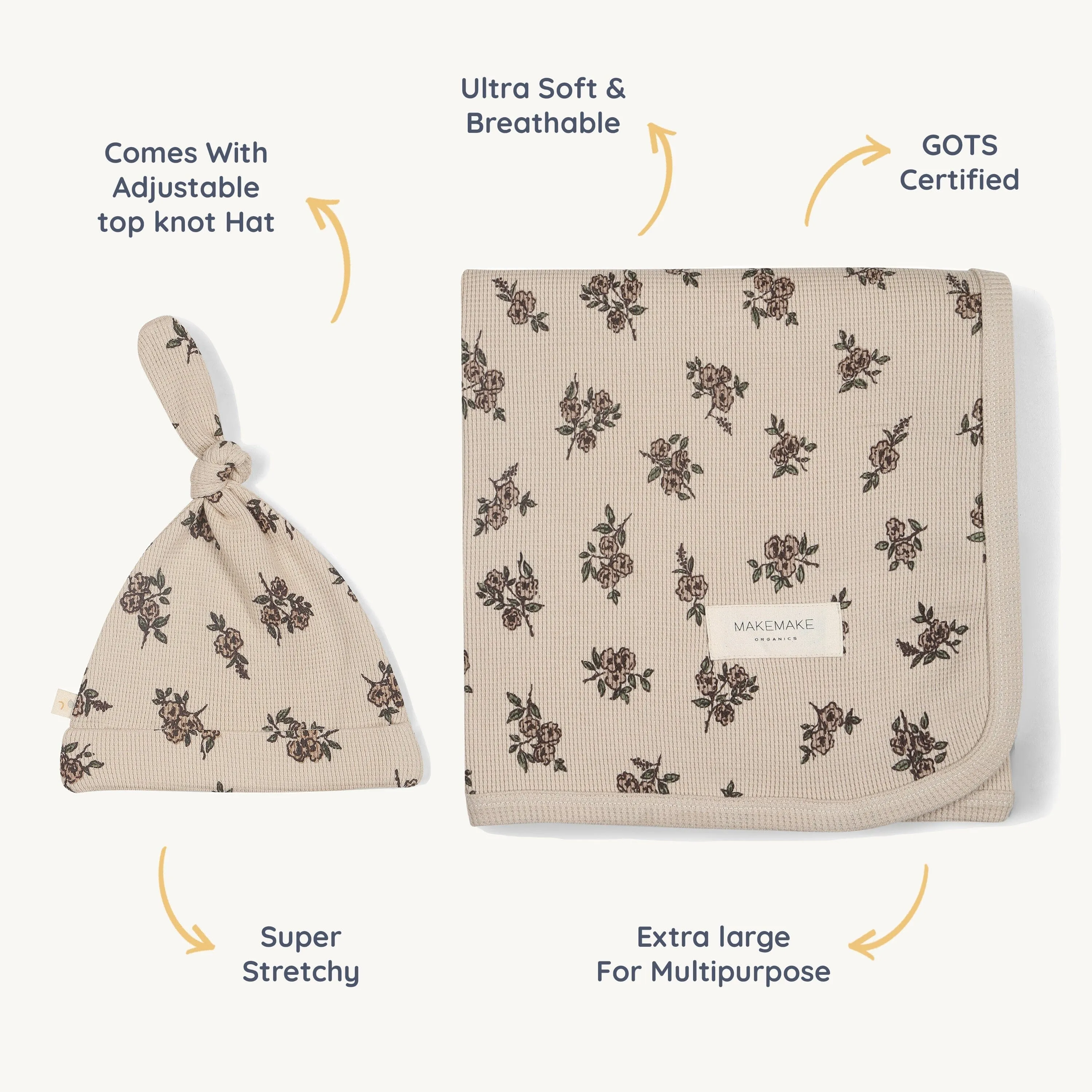 Organic Swaddle Blanket & Hat | Posy