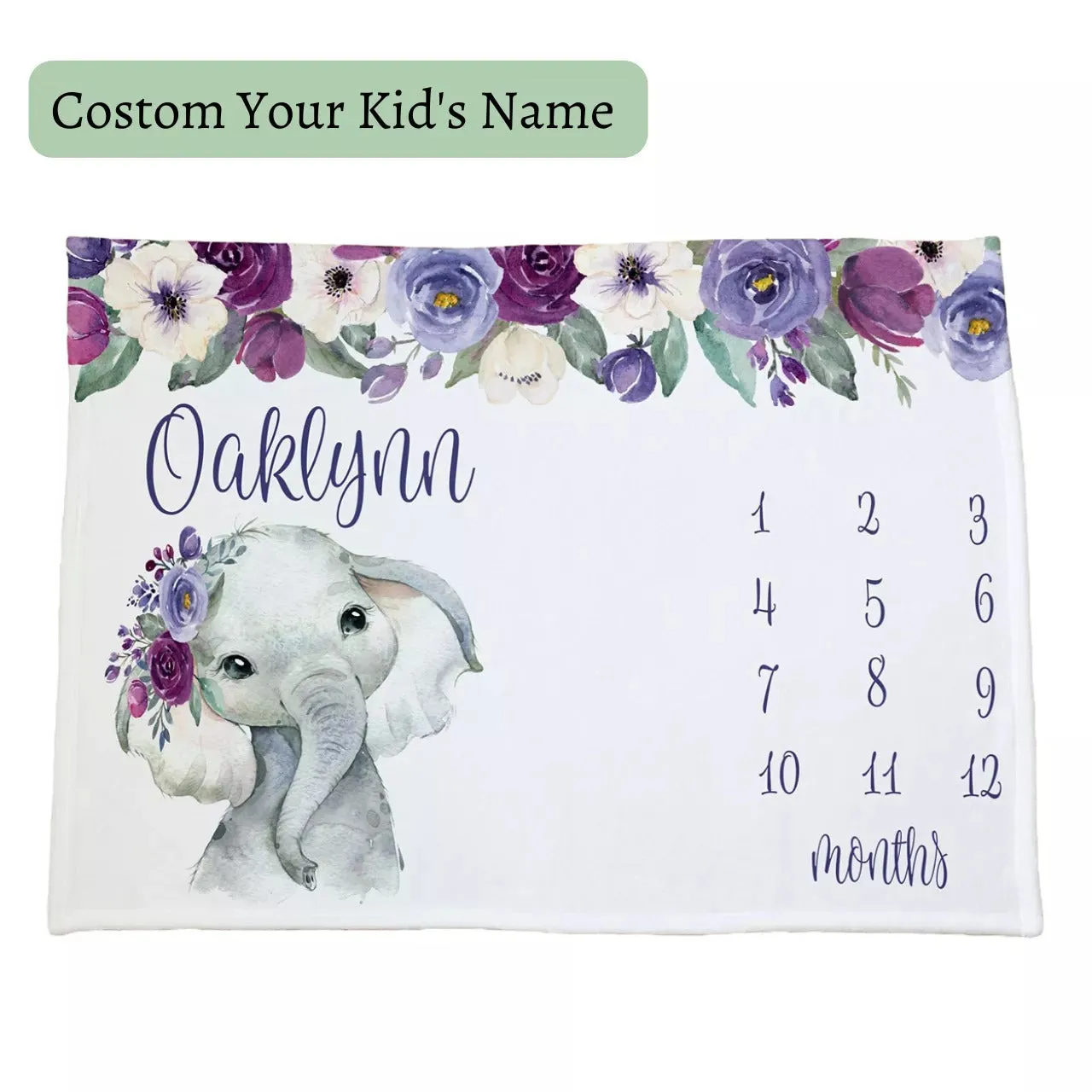 Personalized Baby Milestone Blanket Gift For Newborn Baby Fullmonth Gift Throw Blanket Cute Elephant Baby Kid Blanket