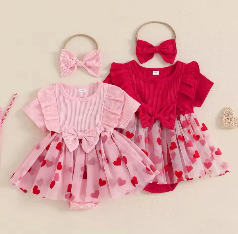 Ribbed Heart Romper Red