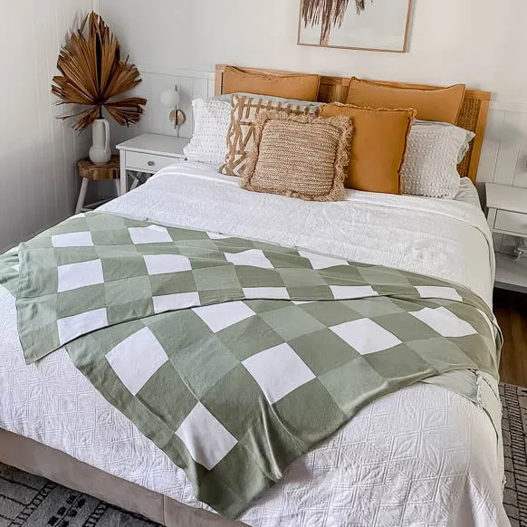Sage Gingham Organic Knitted Blanket ~ Mumma Size