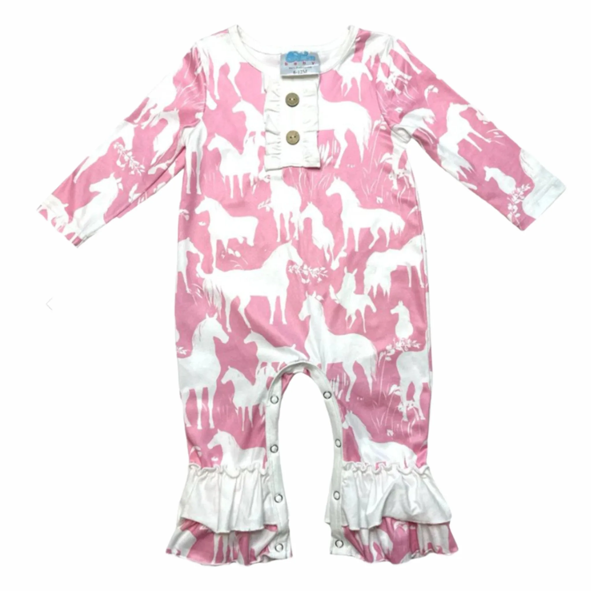 Shea Baby Pink & White Horse Romper