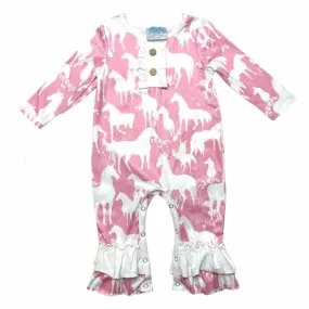 Shea Baby Pink & White Horse Romper