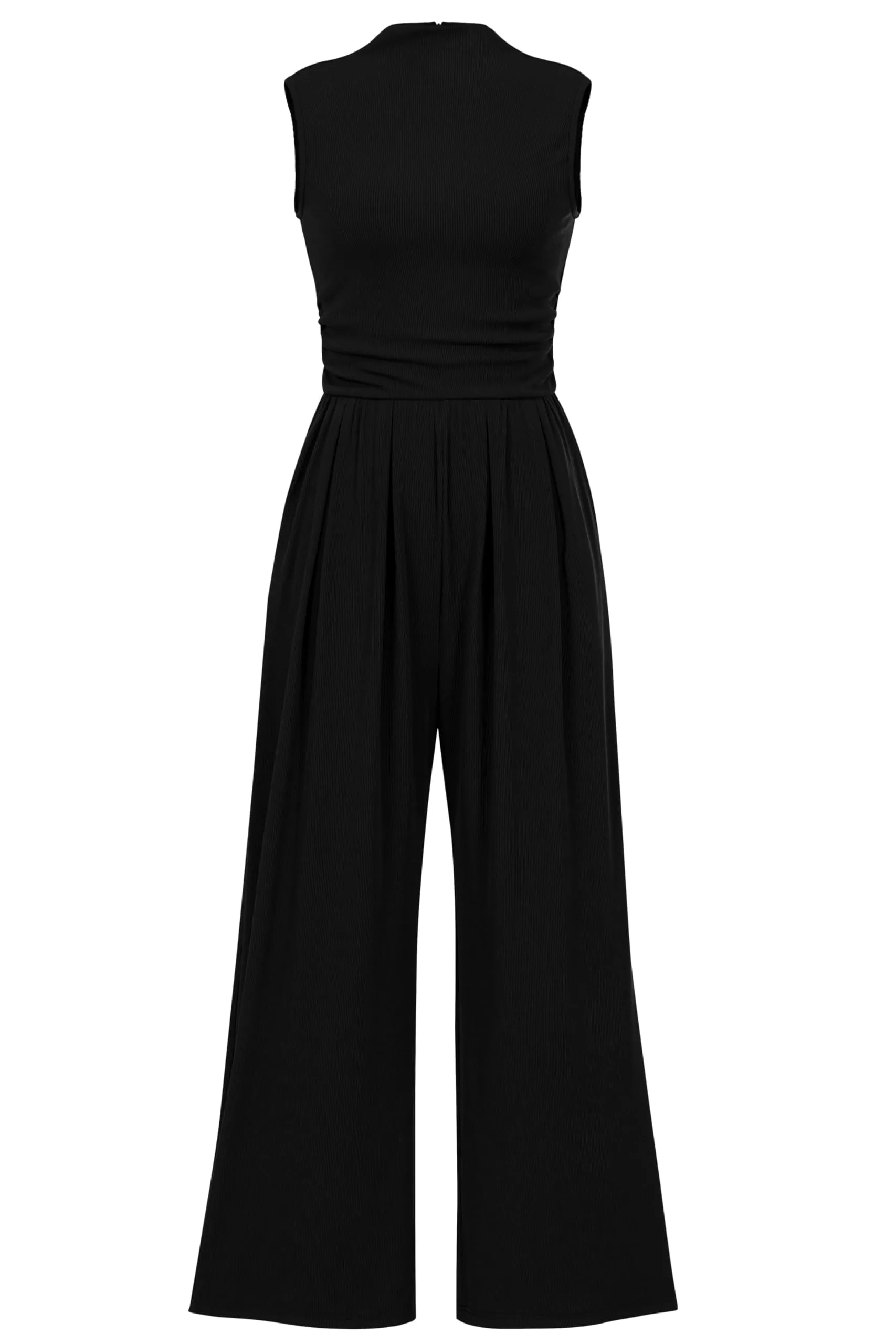Sleeveless Casual Dressy Mock Neck Wide Leg Pants Rompers with Pockets Jumpsuits