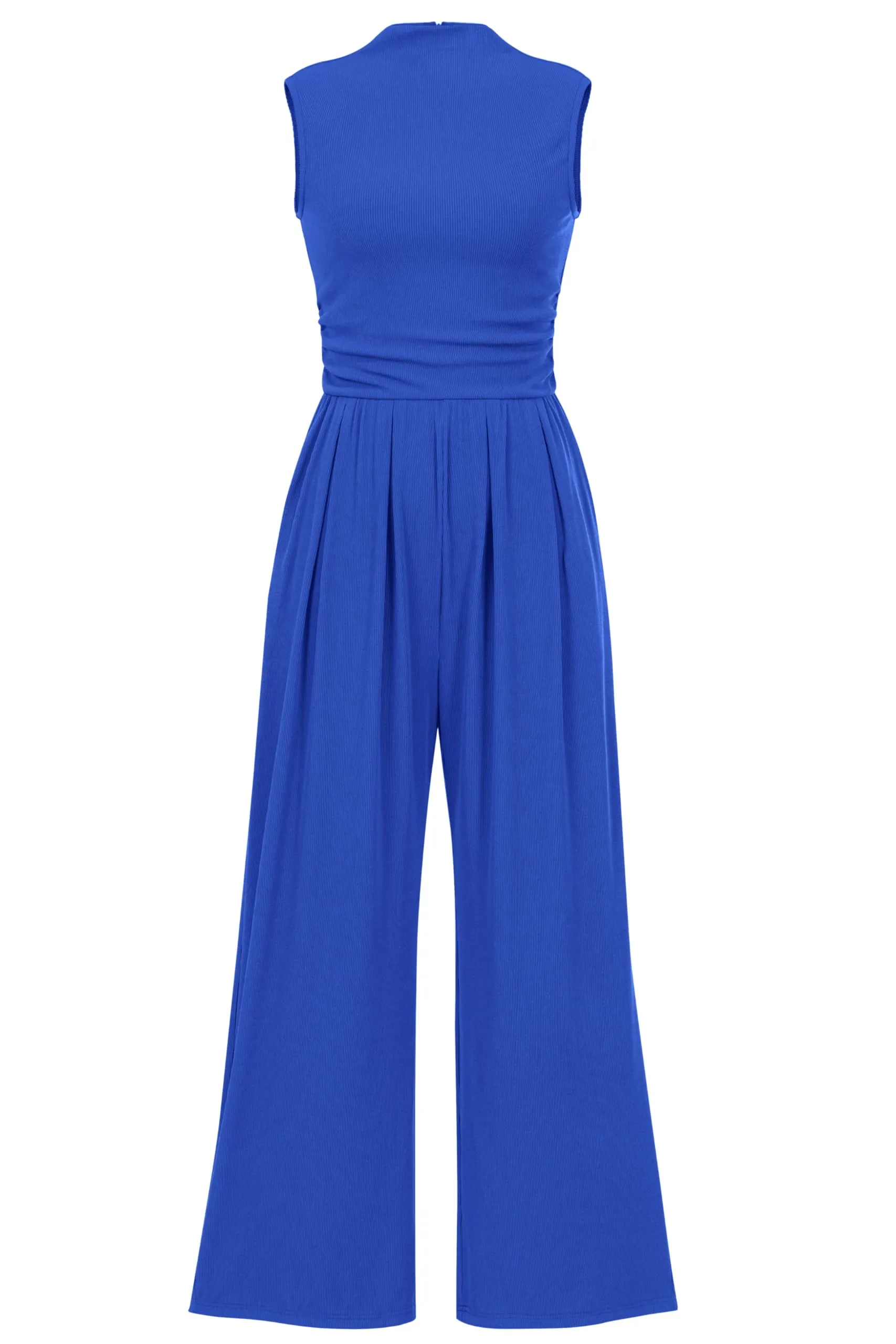 Sleeveless Casual Dressy Mock Neck Wide Leg Pants Rompers with Pockets Jumpsuits