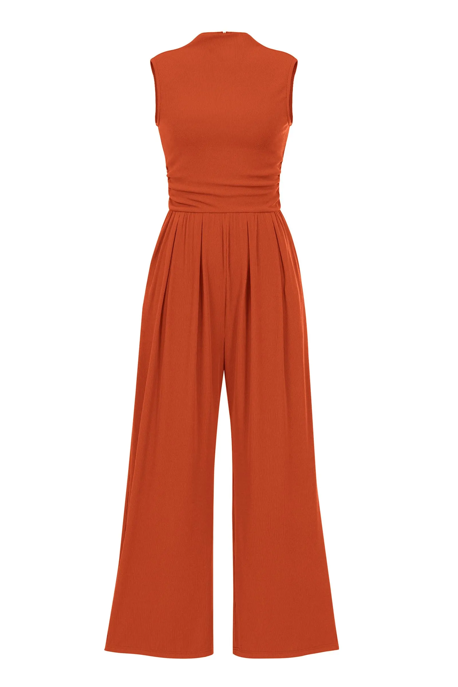 Sleeveless Casual Dressy Mock Neck Wide Leg Pants Rompers with Pockets Jumpsuits