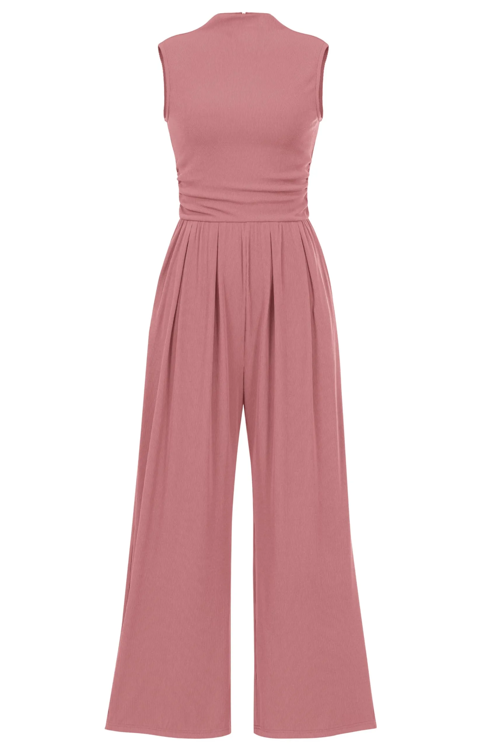 Sleeveless Casual Dressy Mock Neck Wide Leg Pants Rompers with Pockets Jumpsuits