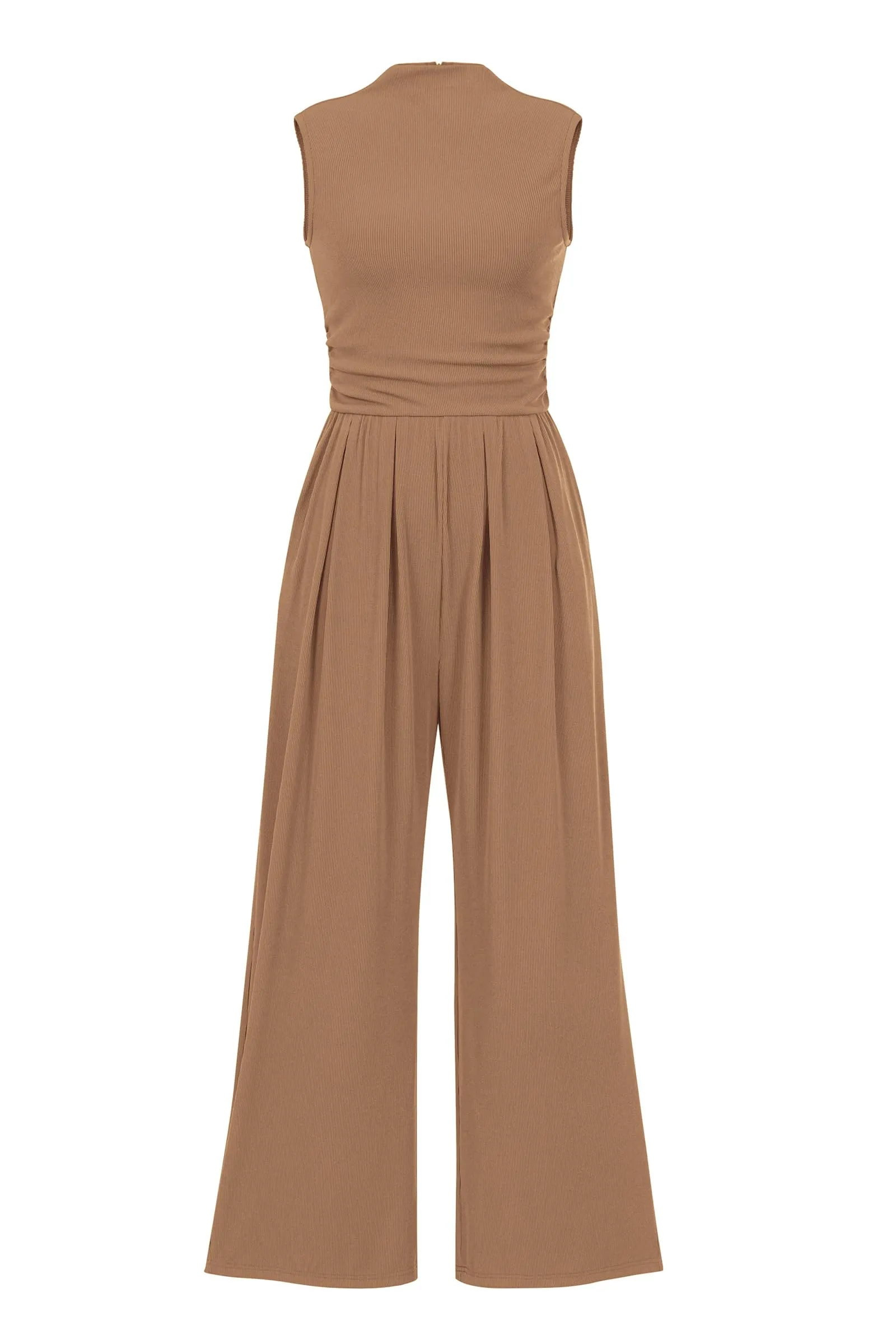 Sleeveless Casual Dressy Mock Neck Wide Leg Pants Rompers with Pockets Jumpsuits