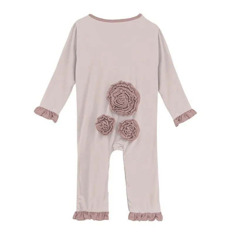 Solid Bamboo Long Sleeve Dahlia Flower Romper - Baby Rose with Antique Pink (SP21)
