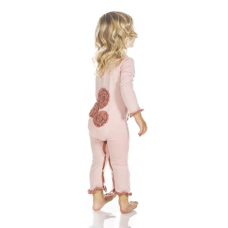 Solid Bamboo Long Sleeve Dahlia Flower Romper - Baby Rose with Antique Pink (SP21)