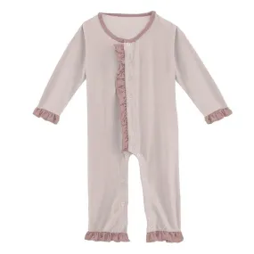 Solid Bamboo Long Sleeve Dahlia Flower Romper - Baby Rose with Antique Pink (SP21)