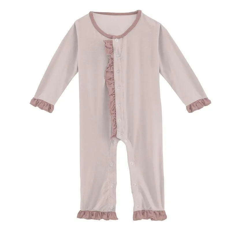 Solid Bamboo Long Sleeve Dahlia Flower Romper - Baby Rose with Antique Pink (SP21)