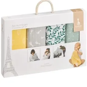 Sophie la Giraffe Muslins-4 Colored Swaddles Set
