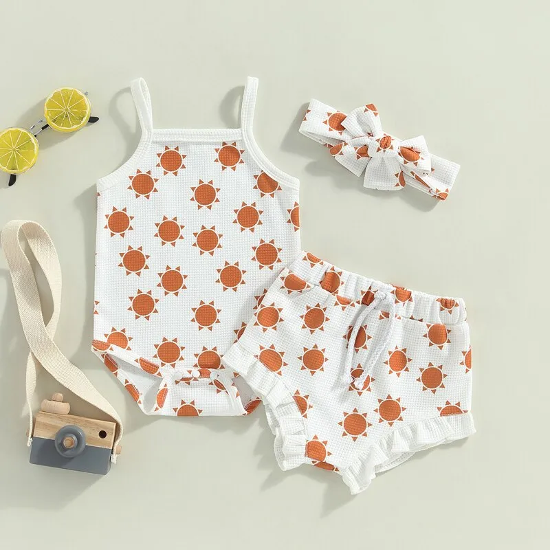 Summer Romper Waffle Knit Set