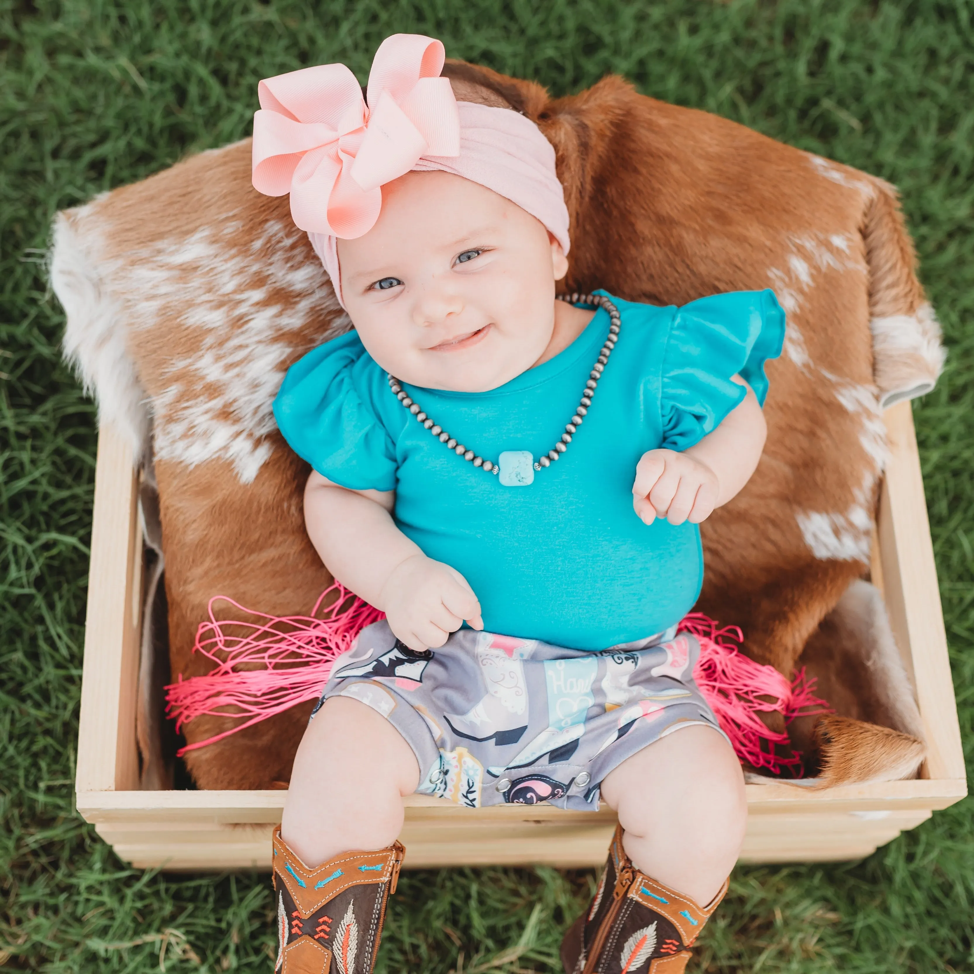 Turquoise Ruffle Sleeve Onesie Baby (0-18M)