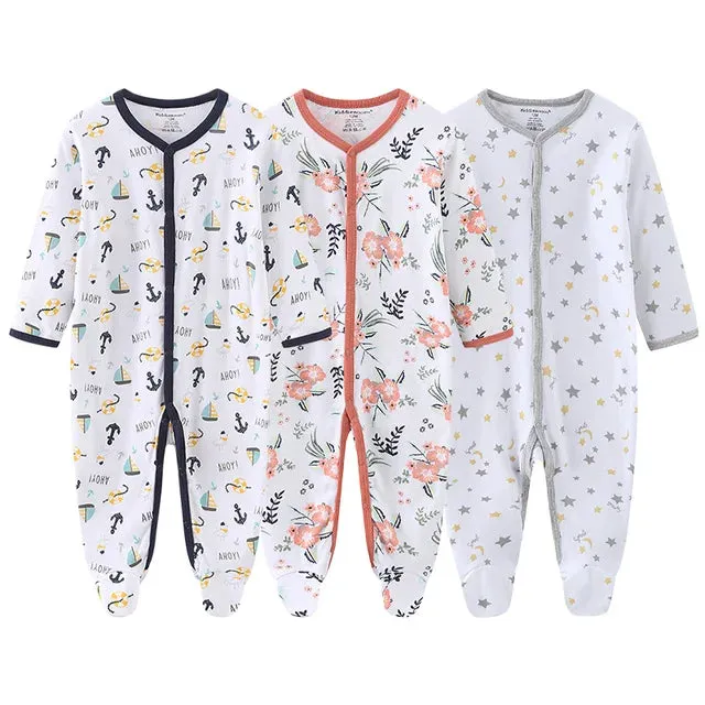 Unisex Baby Organic Cotton Snap Footed Sleep and Play Pajamas Long Sleeve Bodysuit for Newborn Boy and Girl