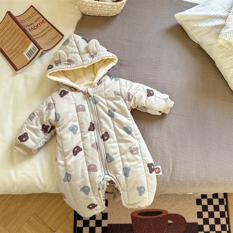 Winter Printed Hooded Baby Romper