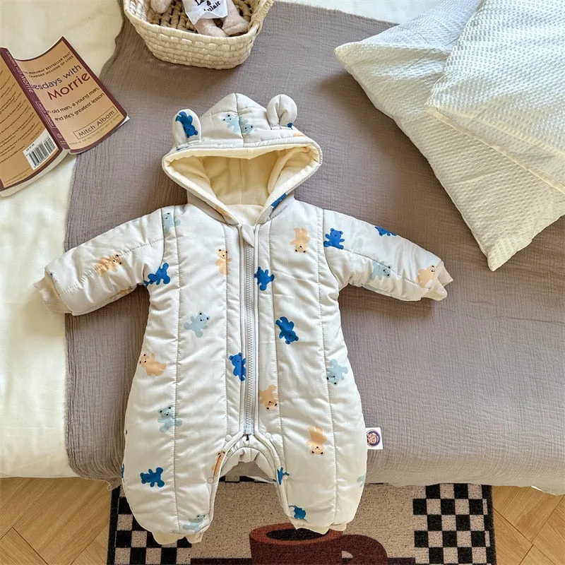 Winter Printed Hooded Baby Romper