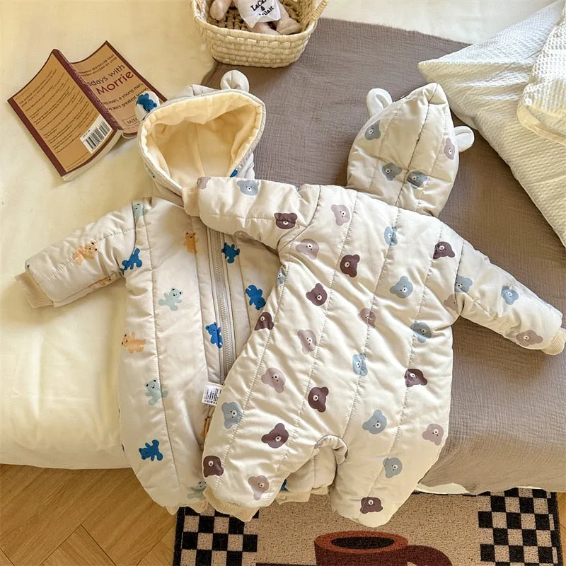 Winter Printed Hooded Baby Romper