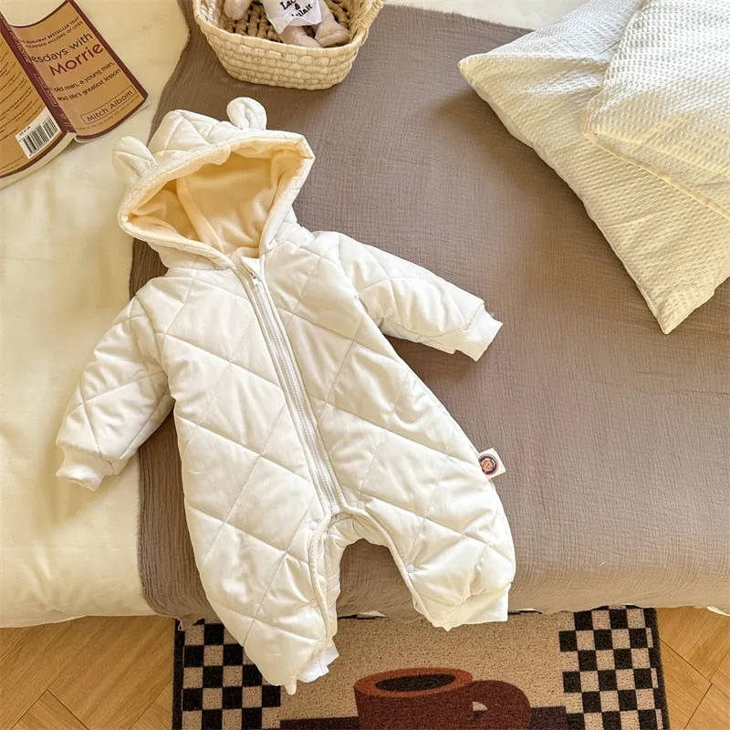 Winter Printed Hooded Baby Romper
