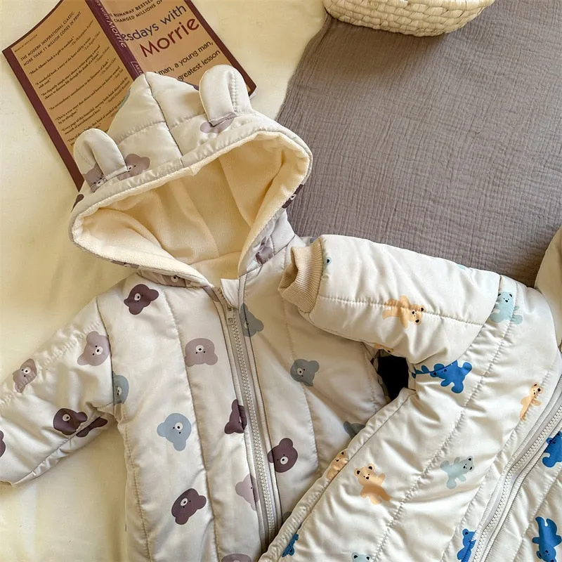 Winter Printed Hooded Baby Romper