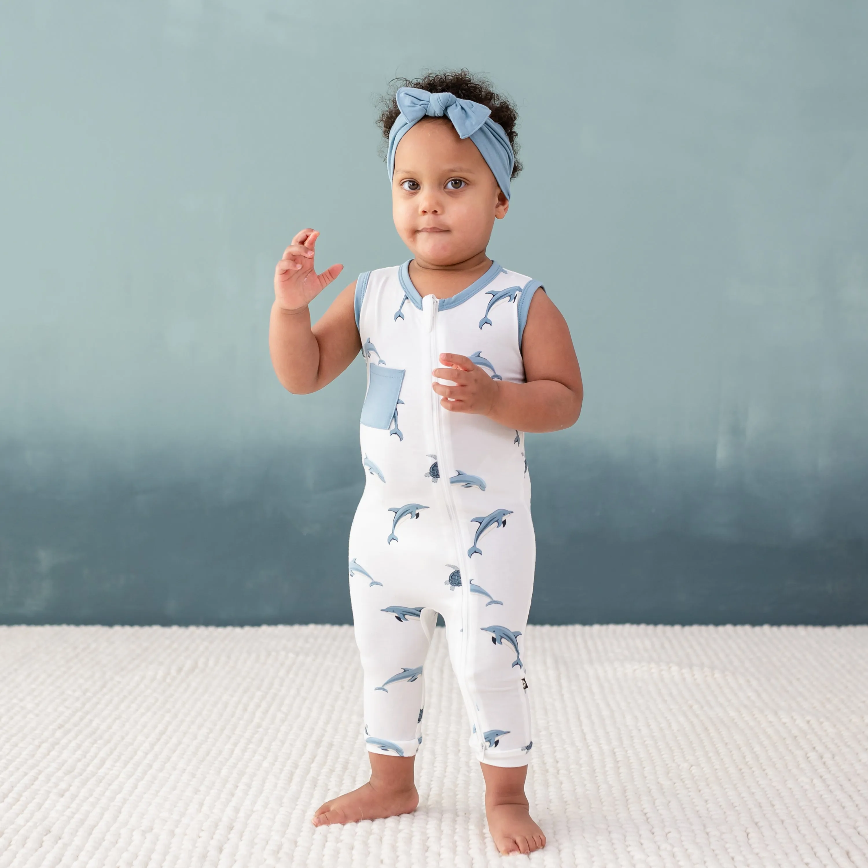 Zippered Sleeveless Romper in Dolphin