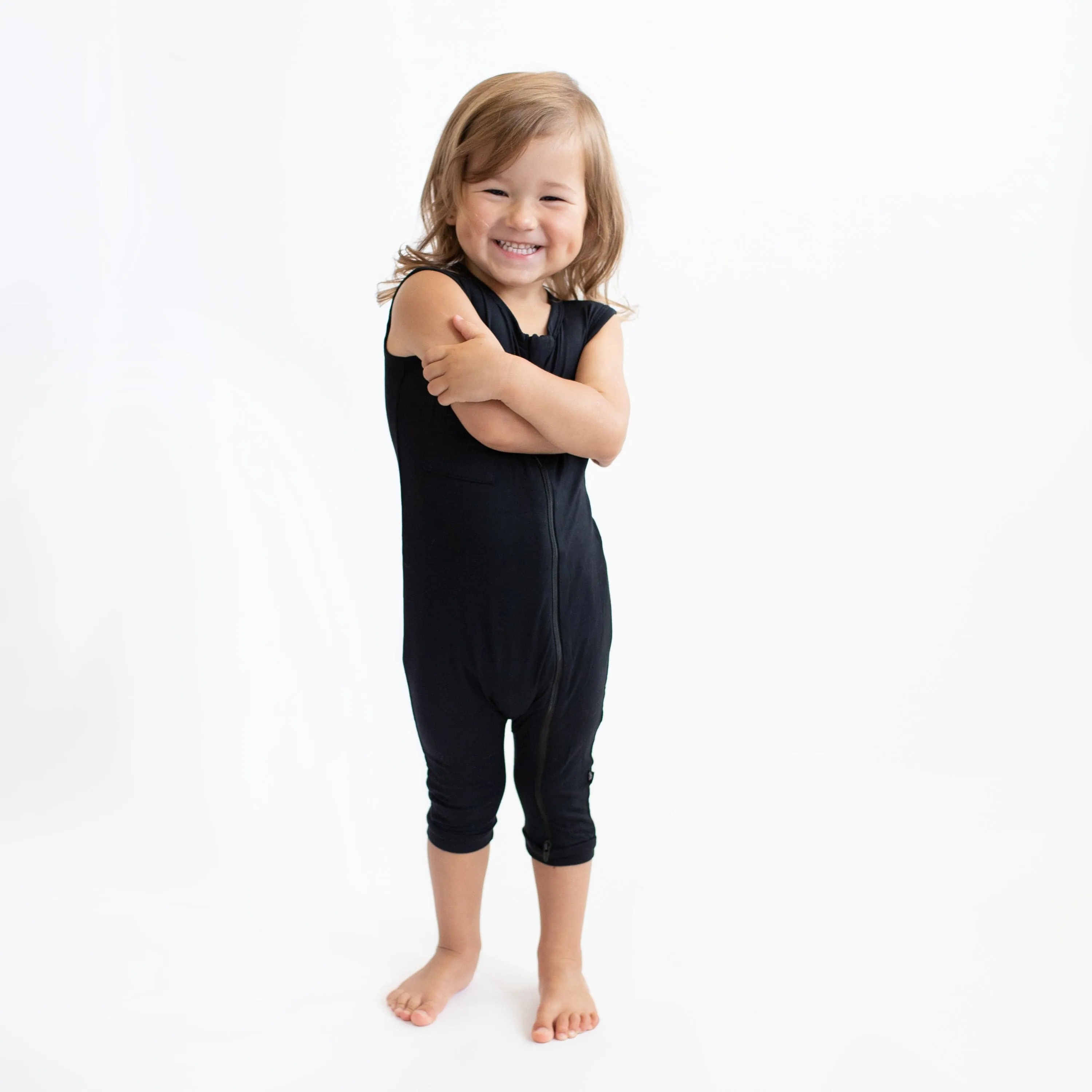 Zippered Sleeveless Romper in Midnight